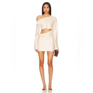 ATOIR Christabel Dress Satin Cutaway Waist Asymmetrical Satin Longsleeve Ivory